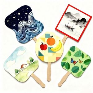 พัดกระดาษพิมพ์โลโก้สองด้านแบบกำหนดเอง ของขวัญกิจกรรมบริษัท ของที่ระลึกงานโปรโมชั่น พัดไม้ด้ามไม้ พัดเปล่าสำหรับงานซับลิเมชั่น - Product Image 1