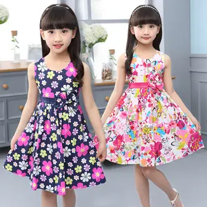 Kids Girls Summer Nice Many Colors Flowers Or Butterflies Party Wear Kids Dresses With Bow-knot