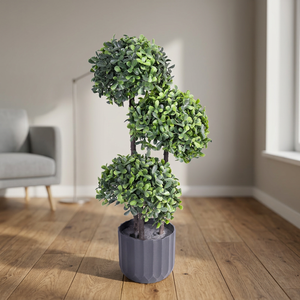 Plante artificielle en buis triple boule avec pot décoratif, vente en gros, plante artificielle d'intérieur - Product Image 2