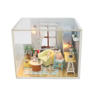 Macetas de cocina para casa de muñecas, casa de muñecas en miniatura iluminada de plexiglás, Diy, 1:12