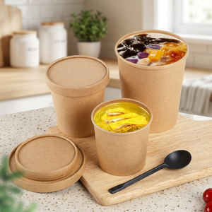 Vasos y tazones de papel kraft de 26 onzas con recipientes desechables para bebidas calientes, a prueba de fugas, para sopa, té, jugo, comida para llevar - Product Image 3