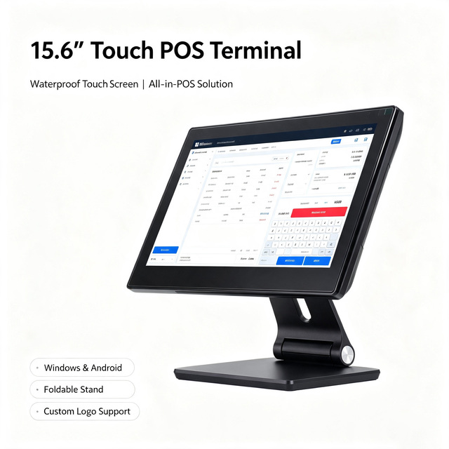 Single 15.6 Inch Touch Screen Folding Stand POS System Aluminum Body Cash Register POS Hardware Billing Counter for Restaurant