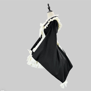 Japanese Style Lolita Maid Dress Black Polyester Women's Cosplay Costume With Wood Ear Edge And Ruffles - Product Image 3