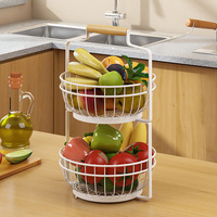 Dubbeldeks moderne zwarte keukenopbergmand, demontabel, van metaalgaas, voor fruit en groenten, efficiënt