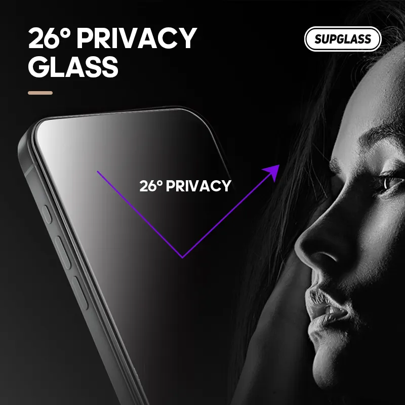 Supglass XC-12 9H gizlilik camı yüksek alüminyum HD temizle cep telefonu anti-spy temperli cam ekran koruyucular iPhone 15 için pro