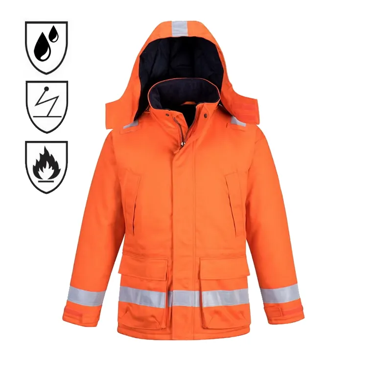 Sıcak satış EN 11612 NFPA 2112 yansıtıcı güvenlik alev geciktirici su geçirmez ceket