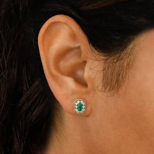 Pendientes de Oro de 14k: Halo de Diamantes Naturales, Centro de Esmeralda - Product Image 6