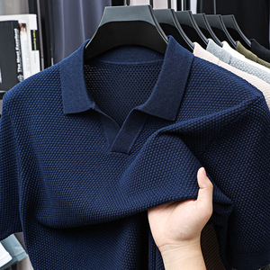 Nouveau Polo <span class=keywords><strong>Homme</strong></span> É<span class=keywords><strong>t</strong></span>é 2025 en Tricot Fin à <span class=keywords><strong>Col</strong></span> en <span class=keywords><strong>V</strong></span>, <span class=keywords><strong>T</strong></span>-<span class=keywords><strong>shirt</strong></span> Décontracté à Manches Courtes Couleur Unie pour <span class=keywords><strong>Homme</strong></span> - Product Image 4