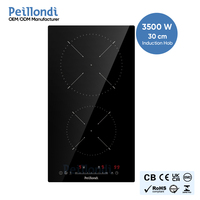 Placa de Inducción Domino de 30 cm y 3500 W, 18 Niveles de Control Deslizante, Placa de Cocción por Inducción, Estufa Eléctrica Integrada, CE CB