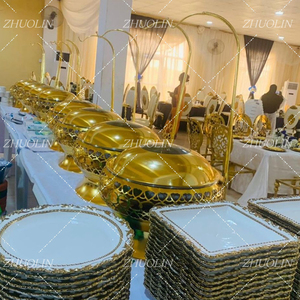 Chauffe-plats de buffet de luxe doré rond <span class=keywords><strong>pour</strong></span> cuisine professionnelle, table de cuisson, réchauffeur d'aliments <span class=keywords><strong>pour</strong></span> œufs, plats de présentation <span class=keywords><strong>pour</strong></span> traiteur - Product Image 2