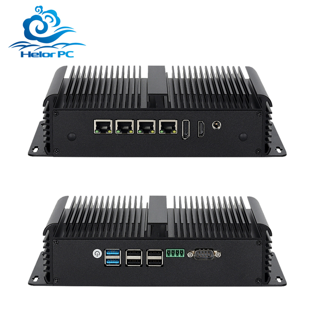 HelorPC N100 Fanless Mini PC DDR4 RAM 4 RJ45 Gigabit LAN Port DB9 RS232 RS485 COM Firewall Computer Pfsense Router