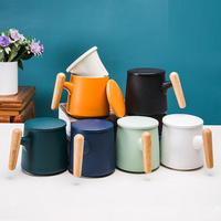 Tasse à thé en céramique personnalisée avec poignée en bois de style japonais, cadeau promotionnel, avec filtre et couvercle en céramique