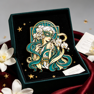 เข็มกลัดโลหะเคลือบทองรูปทรงแปลกตา ลายดอกกล้วยไม้แฟนตาซี สีเขียวอมฟ้า ดีไซน์งานศิลปะสะสม - Product Image 2