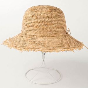 New Summer Fisherman <b>Hat</b> Crochet Raffia Grass Small Rough Straw Beach <b>Hat</b> with Bow String - Product Image 3