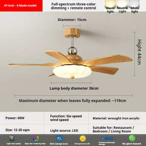 Ventilateur de plafond intelligent <span class=keywords><strong>avec</strong></span> éclairage LED et télécommande Bluetooth, design européen, en bois Alexa, 42/47 pouces, <span class=keywords><strong>avec</strong></span> propulseur. - Product Image 5
