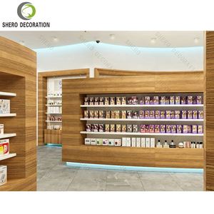 Comptoir vitrine de pharmacie minimaliste moderne conception de grain de bois conception d'atelier de pharmacie vitrine de magasin médical vente au détail personnalisée - Product Image 3
