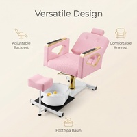 Fauteuil de pédicure moderne et durable avec cadre en acier inoxydable, élévateur hydraulique, tabouret de salon, repose-pieds et accoudoirs dorés