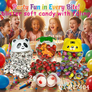 Caramelle Gommose Morbide YK Brand con Ripieno Liquido al Gusto di Marmellata, a Forma di Panda, Tigre e Fragola, Certificato Halal, Confezione Regalo in Barattolo, Ideale per Feste per Bambini - Product Image 1