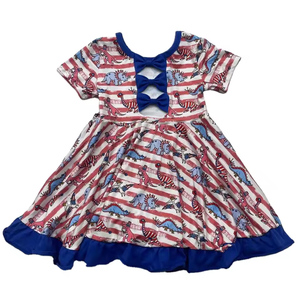 Abito Estivo Personalizzato per Bambine con Patchwork per il 4 Luglio, Vestito Stampato alla Moda per Bambini, Abiti in Tulle Rosso - Product Image 5