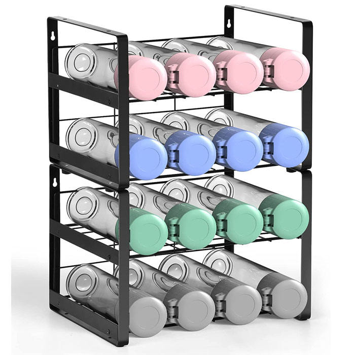 Stackable Water Bottle Storage Rack - Black Metal Wall Mount