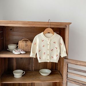 2025 musim gugur bayi perempuan Sweater katun mantel Cherry bordir rajutan mantel lengan panjang anak-anak atasan baru - Product Image 3