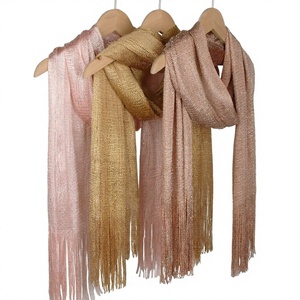 New 2026 Summer Shiny Warp Knit Silk Yarn Scarf Gold Silver Tassels Thin <b>Shawl</b> Fashionable Headscarf Polyester 100g Multiple - Product Image 3