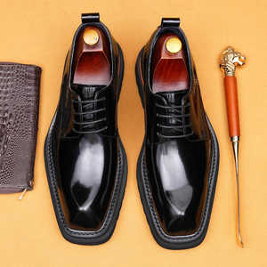 Chaussures en cuir montantes pour hommes, cuir véritable, nouveau style 2025, chaussures habillées décontractées britanniques, chaussures derby brillantes pour hommes - Product Image 4