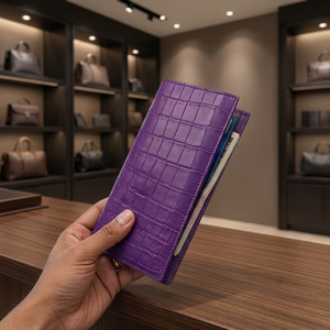 WRIZA Portefeuille long pour femme, motif crocodile violet, fermeture pliante, grande capacité, design alligator en relief, usage quotidien - Product Image 4