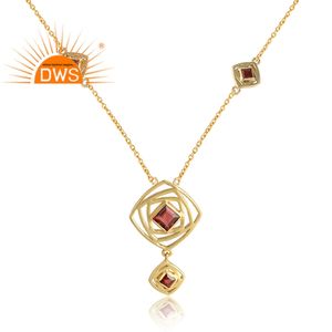 Red Garnet Gemstone Necklace Wholesale Maze Illusion Design Gold Plated 925 Silver Pendant Necklace Jewelry - Product Image 2