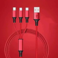 Kabel Pengisian Cepat 3-in-1 Nylon Braided Aluminium Alloy Multi-Warna USB Type-C/Micro USB 3A Tembaga Berlapis Timah untuk Ponsel & Mobil