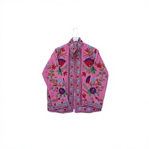 Hand Embroidered Velvet Floral Winter Bomber Jacket <b>Women</b> Reversible Eco-Friendly Breathable Knitted Cotton Shell Lining Front - Product Image 1