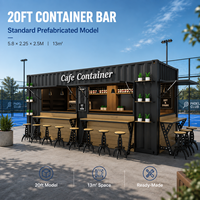 Bar en conteneur de 20 pieds avec balcon, café modulaire préfabriqué, club-house pour terrains de padel et sites sportifs en plein air