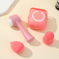 Kit Sikat Pembersih Wajah dengan Spons Makeup & Sikat Wajah Silikon OEM