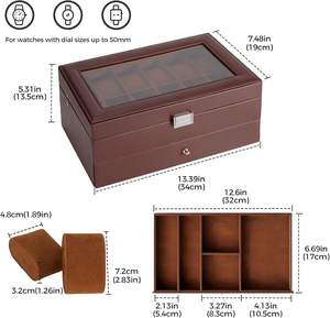 Estuche para Relojes de Hombre con 12 Ranuras y Cajón, Estuche de Exhibición de Relojes de 2 Niveles con Tapa de Vidrio, Organizador de Almacenamiento de Joyas para Hombre - Product Image 2