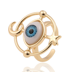 Anillo de Ojo Turco de Cerámica ODM, Anillo Ajustable con Baño de Oro y Piedras Preciosas para Mujeres y Hombres - Product Image 4