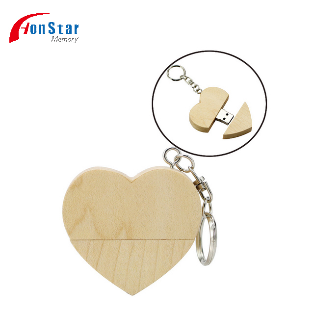 Wooden Heart Shape Usb Flash Drive 2.0 3.0 Pen Drive Wooden Memory Stick Heart Shape Pendrive With Keychain