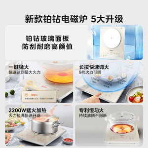 Table de cuisson à induction Midea 2200W, panneau Platinum Diamond, commande tactile, plaque simple, cuisinière électrique pour la cuisine domestique - Product Image 1