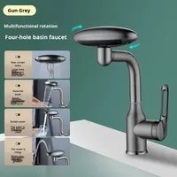 Robinet en acier inoxydable chromé à montage sur plan avec douchette cascade pour lavabo, universel pour eau chaude et froide