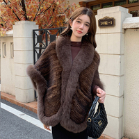 Luxuriöser Echter Nerzpelz-Schal Gestrickter Fuchskragen Winter Warmer Poncho Umhang Eleganter Formeller Party-Cape Braut-Oberbekleidung