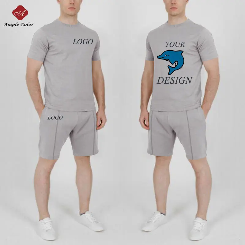 Wholesale Sportswear Men Running Gym T Shirt Sweat Shorts Custom Track Suits Summer 2 Piece Short Set For Men