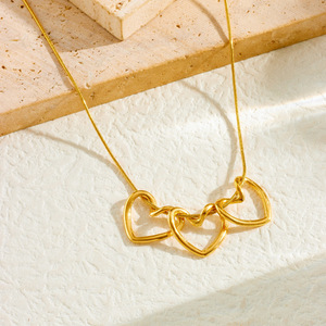 Heart Shaped Gold Plated Pendant Necklace Stainless Steel Chain Women's Jewelry Gift - Product Image 2