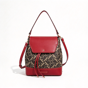 Bolso de hombro para mujer, diseño de empalme de tela estampada, cierre con cordón, correa desmontable, bolso cruzado - Product Image 6