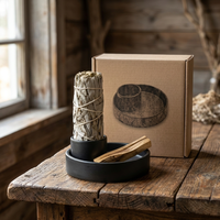 Ensemble brûleur d'aromathérapie en céramique noire nordique, kit de sauge et de Palo Santo, plateau de fumigation écologique, ornement parfumé pour chambre