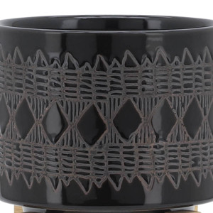 Vaso in ceramica moderno con supporto in bambù per uso interno ed esterno, vaso decorativo rotondo per piante - Product Image 6