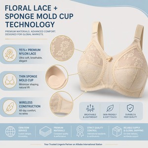 Sujetador Minimizador Talla Grande <span class=keywords><strong>Copa</strong></span> 3/4 con Aros, Encaje, Lazo, Tirantes Acolchados, Soporte Trasero Sin Costuras, Transpirable, Extra Confort para Busto Grande - Product Image 4