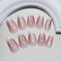 2025 gros ongles Art fournisseur oeil de chat et cercueil court faux ongles avec blanc français nu rose ongles pour la beauté