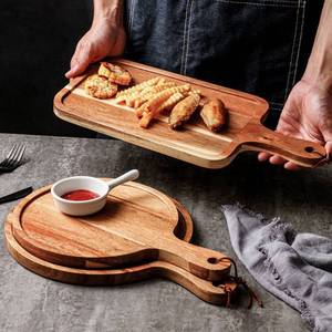 Acacia Wood Serving <b>Tray</b> With Handle Round And Rectangular Sizes For Hotel Food Coffee <b>Tea</b> - Product Image 1