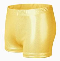 Shorts de gymnastique pour filles Vatten, brillants, or et noir, en polyester métallisé haute élasticité, livraison rapide, vêtements de danse en stock