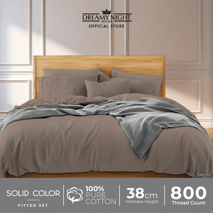 Ensemble de drap-housse super simple de couleur unie | 100% pur coton 800TC literie douce à usage hôtelier avec poche de 30cm de profondeur - Product Image 5