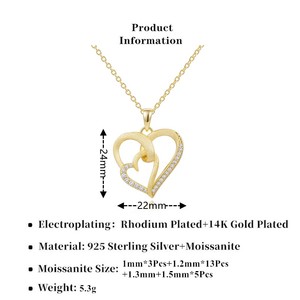 สร้อยคอรูปหัวใจสำหรับผู้หญิง สร้อยคอโมอิสซาไนต์รูปหัวใจคู่ ดีไซน์สวยงาม ทำจากเงินแท้ S925 ของขวัญเครื่องประดับรูปหัวใจแทนความรักสำหรับแม่และภรรยา - Product Image 6